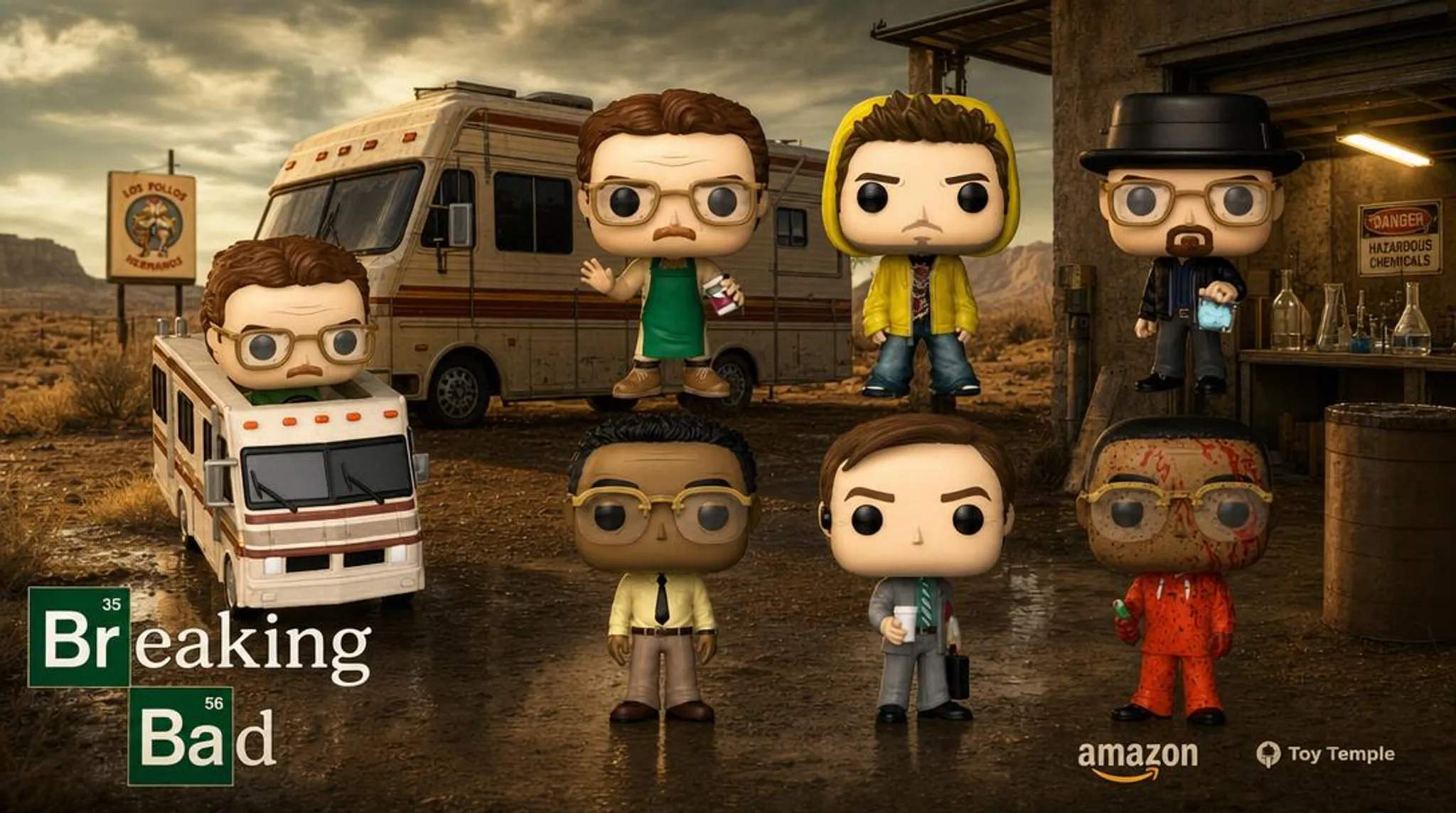 Funko Pop Breaking Bad - kolekcja figurek: Heisenberg, Walter White, Jesse Pinkman, Saul Goodman, Gus Fring i kamper RV z serialu