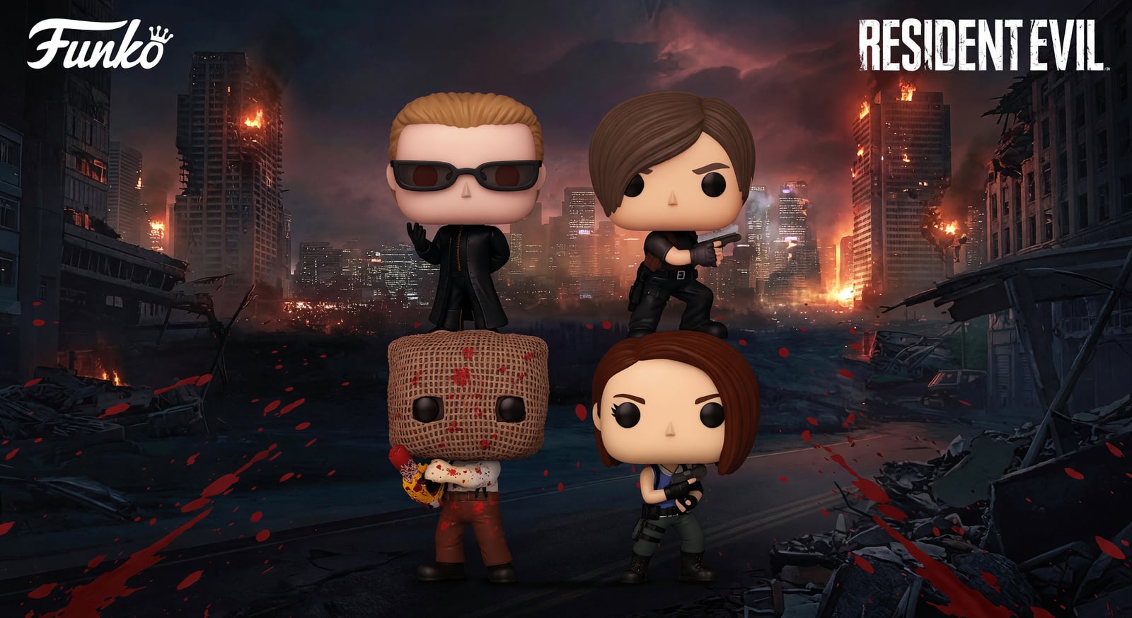 Funko POP! Resident Evil — Albert Wesker, Leon S. Kennedy, Jill Valentine i Chainsaw Villager (Dr. Salvador)